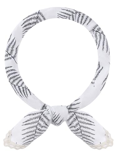 Women's Floral Printed Cotton Linen Scarves, Flowers Lace Trim Square Headscarf Neckerchief