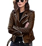 OADOBKICE Damen Jacke Jacke Damen Übergröße Schwarz Damen Lederjacke Winddichte Jacke Damen Leichte Damen Lederjacke Long Jacke Damen Leder Jack Tshirt Damen Gant Jacke Damen Jacke Braun 4XL