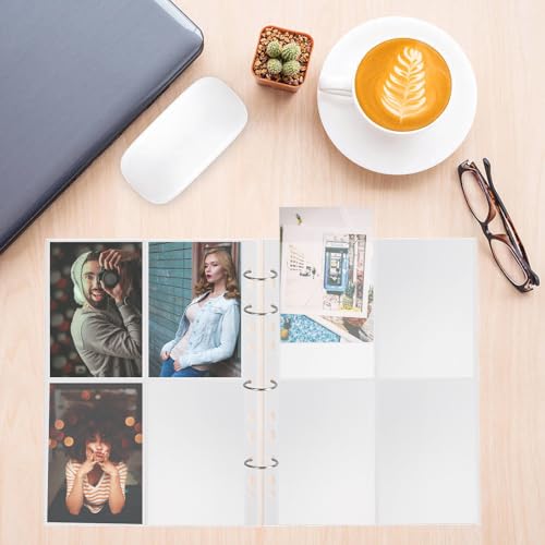 40 Stück Fotohüllen DIN A4, Fotosichthüllen Transparente, A4 Postkartenhüllen 4 Fach Geteilt, Klarsichtfolien mit Metal Ringbuch, von Postkarten Fotos, Nachfüllseiten(155x105mm)
