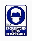 Pegatina COVID, Uso obligatorio de mascarilla, Prevención COVID, diseñado para empresas, como medida de protección contra el Coronavirus - Cartel prevención de 13 x 19cm. (Azul Oscuro)