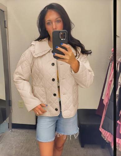 Women's Ruffle Collar Quilted Lightweight Puffer Jacket Long Sleeve Casual Cardigan Padded Coat for Autumn Winter2