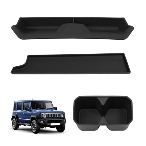 LUCKEASY スズキ ジムニー ノマド 5ドア JC74W FC 専用 助手席トレイ+センターコンソール ドリンクホルダー+助手席乗降グリップ 収納ボックス Jimny Nomade R7.4～現行 収納トレイ 保護カバー 滑り止めマット 小物入れ 隙間収納 内蔵型 便利 騒音低減 衝撃吸収 傷防止 キズ隠し 置くだけ 簡単取付 アクセサリー 内装パーツ ブラック 3枚セット