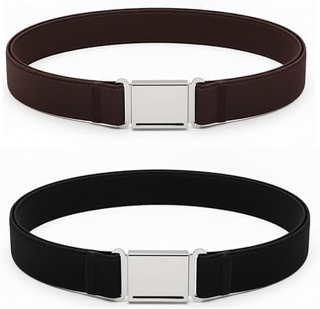 2 Pcs Black Brown Kids Magnetic Belt Adjustable Elastic Belt with Magnetic Buckle for Boys Girls