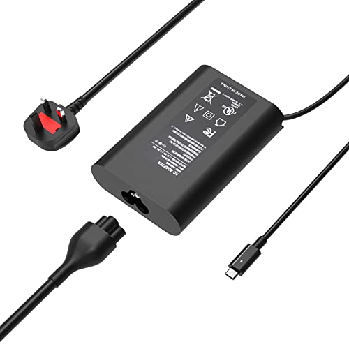 45W USB C Charger for Dell XPS 13 9365 9370 7390 9380, Latitude 3510 3550 3410 5310 5410 5510 7210 9510 9410 Latitude 12 with 5.9Ft UK Power Cord