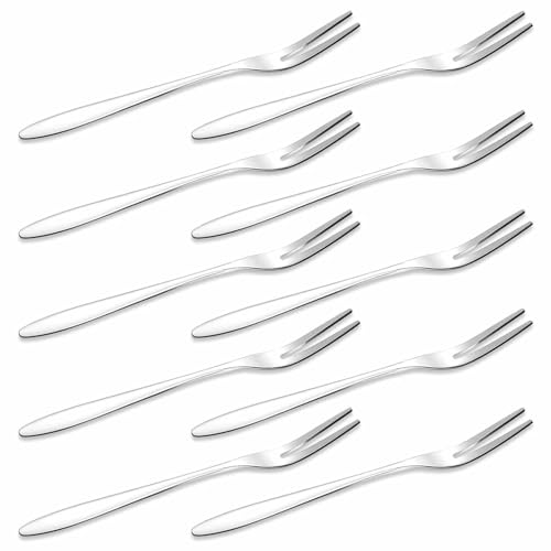 10 Pezzi Forchette Frutta, Forchetter Torta Acciaio Inossidabile, Forchetta Antipasto, Forchette Dessert, Forchette Pasticceria Argento, Metallo Due Forchetta Denti, per Casa, Festa, Ristorante Ecc