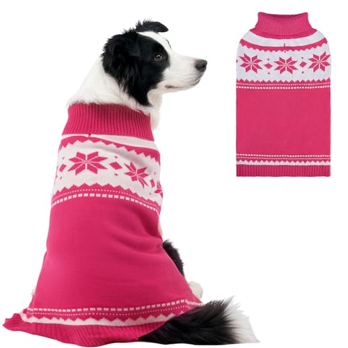 Image of Mihachi Dog Sweater - Winter Coat Apparel Clothes with Colorful Stripes for Cold Weather, Pink M