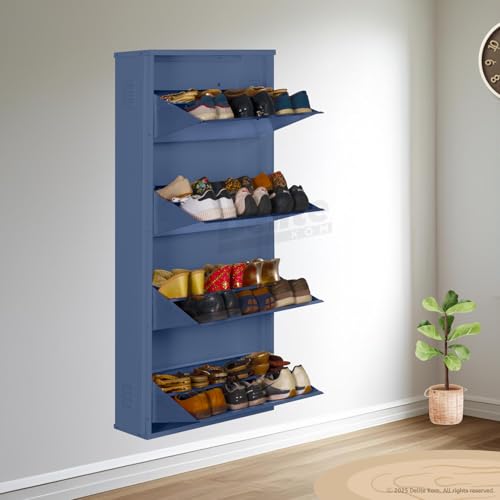 Image of Delite Kom 24 inch Wide, 8 Shelf Metal Shoe Rack Wall Mounted for Home with Central Lock | Holds Upto 24 Shoes or 40 Slippers Pair | Double Decker, 1 Yr Warranty, (54x24x8 inch, Graphite Grey)DIY, Space Saver