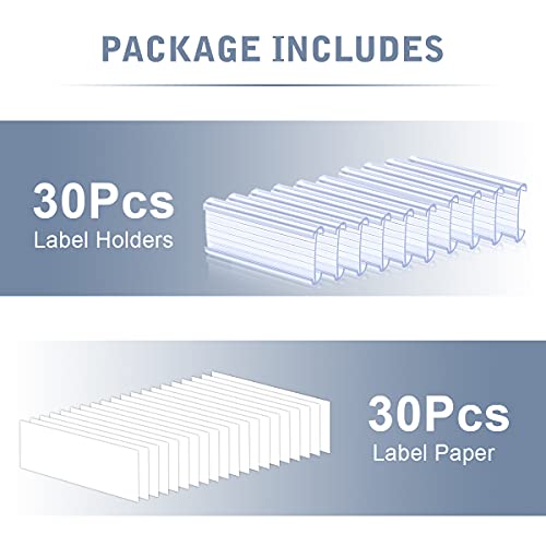 Lenink 30Pcs Wire Shelf Label Holders With 30Pcs Label Paper Inserts, Plastic Wire Rack Label Holder Compatible With Metro And Nexel 1-1/4In Shelves, Label Area 3In Lx1.25In H #TOP6