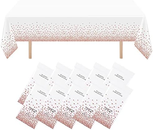 5 Pack Dot Plastic Tablecloths 54" x 108" White and Silver Tablecloth for Rectangle Tables, Plastic Disposable Dot Confetti Party Table Covers for Birthday Party Anniversary Wedding Outdoor