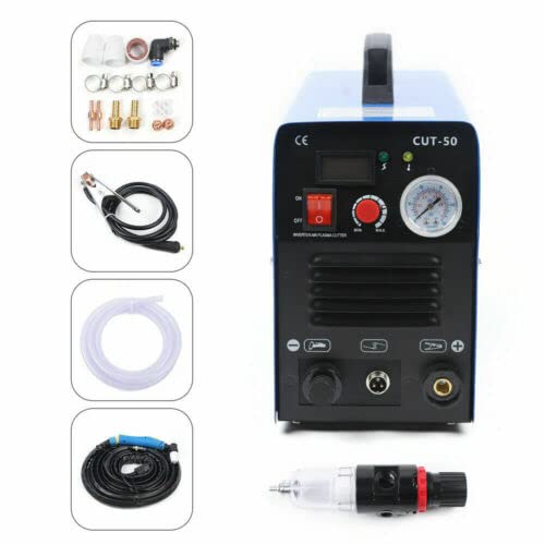 BJTDLLX CUT50 Welding Machine, 50Amp Air Plasma Cutter 110/ 220V Dual Voltage Inverter DC Digital Display IGBT Portable Cutting Machine Plasma Cutter Welders PT31 Torch(Blue)