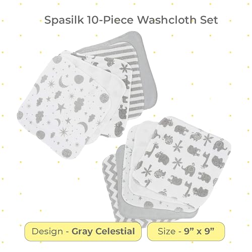 Spasilk 10 Count Washcloths, Grey Celestial
