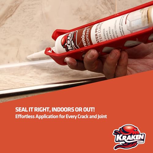 Image of Kraken Bond Premium All Purpose Acrylic Latex Caulk - (1x10.1 fl. oz.) White Paintable Interior and Exterior Window Caulk, Baseboard, Trim, Kitchen and Bathroom - Waterproof, Odorless - 1 Pack