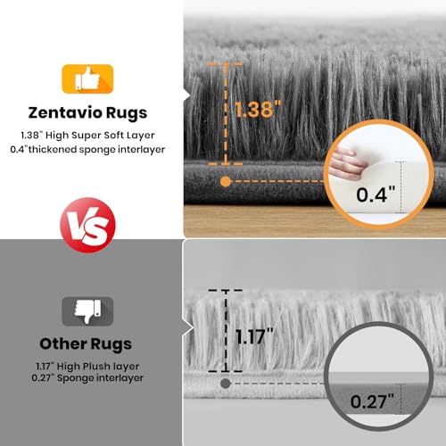 Zentavio Runner Rugs for Hallway 2x6 Shag Soft Bedroom Bedside Rugs Non Slip Fluffy Carpet for Kids Girls Boys Home Decor Aesthetic Dorm Nursery Grey