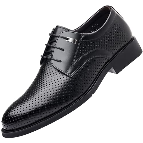 WUIWUIYU Teens Boys' Men's Summer Formal Dress Oxfords Lace-up Perforated Wedding Business Wintips Flat Shoes