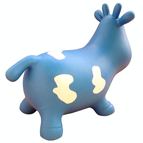 Appleround Blue Cow Bouncer With Hand Pump, Inflatable Space Hopper, Ride-On Bouncy Animal #TOP2