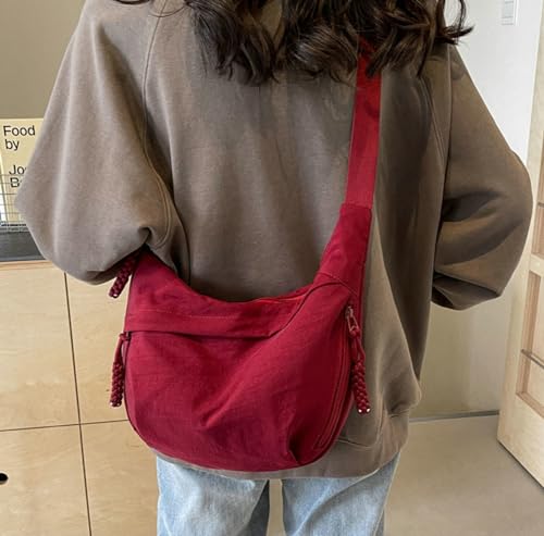 Image of Hobo Bag for Women Men Crescent Shoulder Bag Retro Nylon Canvas Crossbody Bag Slouchy Corduroy Dumpling Bag Purse