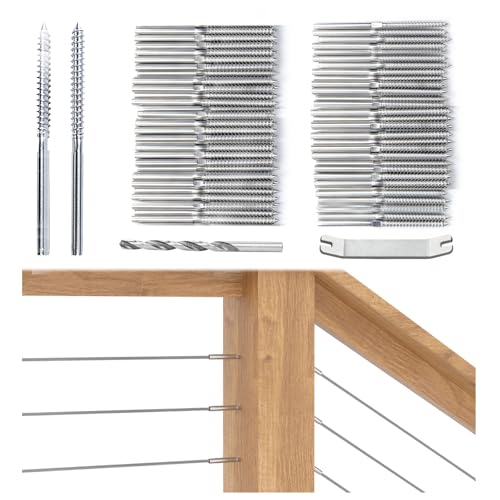 Muzata 100 Pack 1/8 Cable Railing Hardware Kit Swage Lag Screws Left and Right Handed Thread for Wood Post T316 Stainless Steel Deck Cable Railing System 50 Pairs CK17