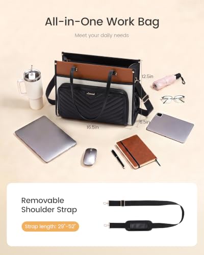 Image of LOVEVOOK Quilted PU Leather Teacher Tote Laptop Bag Work Purse for Women | Large Cup Holder, Professional Waterproof Handbag Briefcase, Gifts for Business Office Nurse Mom College Travel Daily Leiure
