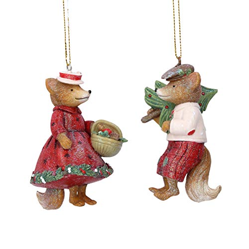 Gisela Graham Resin Mr and Mrs Woodland Animals 8.5 Centimeter Badgers Foxes Mice and Squirrels Set of 2 Assorted (Mr and Mrs Fox Dressed i Red and White)
