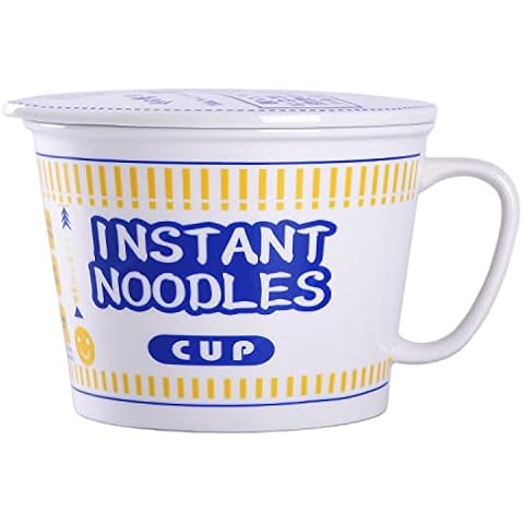 WHJY 27 oz Ceramic Modern Instant Noodles Bowl Cup Mug, Large Ramen Bowl with Handle & Lid, Ceramic Ramen Bowl, Soup Bowl, Instant Ramen Bowl, Ramen Bowls, Pasta Bowl - Blue Cover