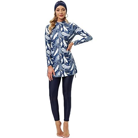 Ababalaya Fully Covered Swimsuits 3 Pieces Full Covered Burkini Swimwear with Swimming Cap, Floral 4, 4X-Large Cover