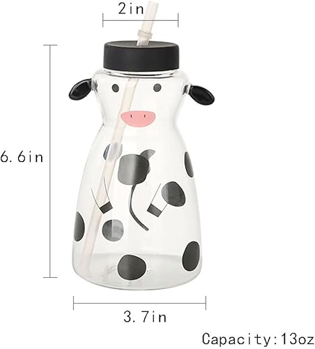 Miniatura 2 de Vaso de cristal transparente con tapa y pajita de dibujos animados de vaca