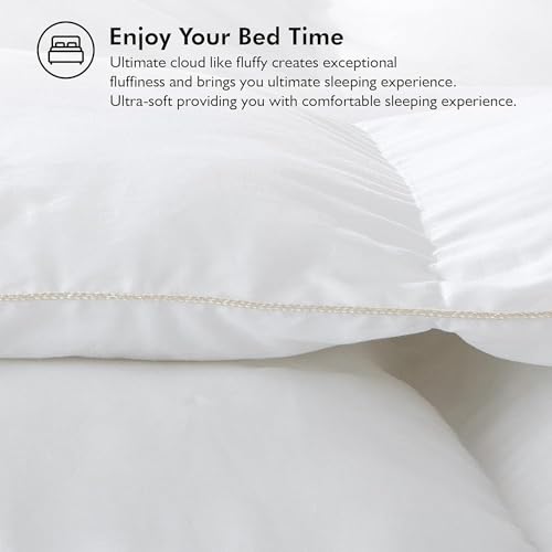 Image of Luxurious Oversized Queen 98 inch x 98 inch Size Goose Down Fiber Waterfowl Feather Fiber Comforter Duvet, 100% Egyptian Cotton Cover, 56 oz. Fill Weight, Baffle Box Design, White Solid