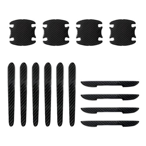 Tesnaao 14 PCS Car Anti-Collision Strip, Car Door + Handle + Door Bowl + Rearview Mirror Anti-Collision Sticker, Vehicle Exterior Protection Decal, Universal for Most Cars Trucks SUVs (Black)