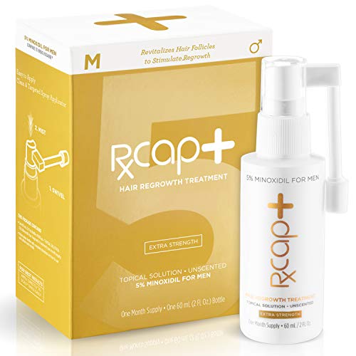 RXCap+ 5% Minoxidil Hair Regrowth Treatment For Men - Extra Strength - One Month Supply - Unscented - Topical Solution