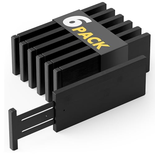 SpaceAid Bamboo Dresser Drawer Dividers 6 Pack, 4.65“ High Adjustable 12.5“-17” Drawer Organizers, Expandable Organization for Clothing, Clothes, Dressers, Black