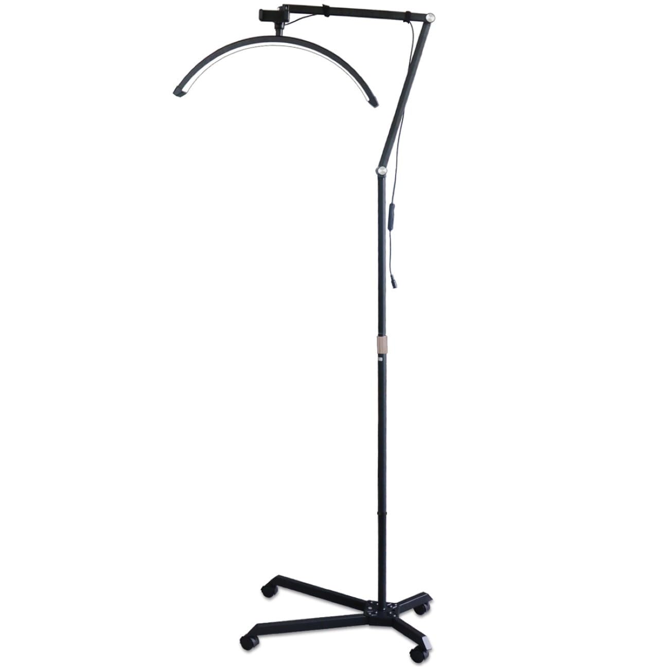 Lampa LED w kształcie półksiężyca Beauty Light, przedłużenie rzęs, podwójna temperatura barwowa, 4 koła, ramię aluminium