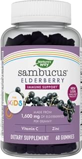 Nature’s Way Sambucus Elderberry Gummies for Kids, Immune Support Gummies*, with Vitamin C and Zinc, Delicious Berry Flavor, 60 Gummies