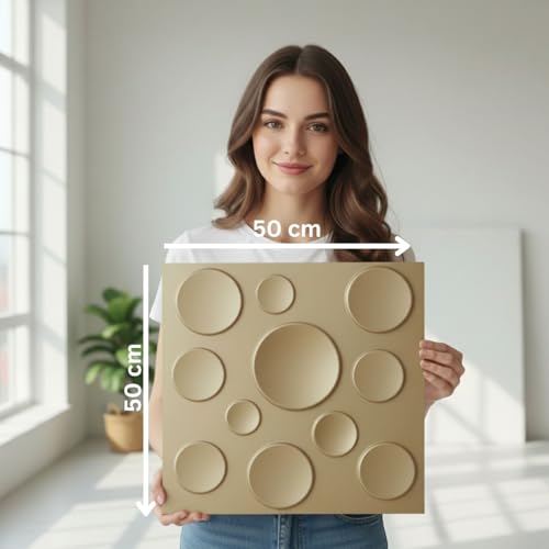 Image of Kayra Decor 3D PVC Wall Panels - Circle Embossed Design, Gold Color, 19.7 inch x 19.7 inch (Pack of 12) | Covers 32.28 Sq. Ft. |