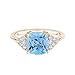 Klassisch 7MM Kissen Aquamarin Edelstein 925er Sterling Silber Solitär Frauen Hochzeit Ring (Rosévergoldetes Silber, 19)