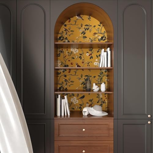 Vintage Bird Wallpaper 17.5"x393" Yellow Chinoiserie Floral Wallpaper Peel and Stick Removable Waterproof Self Adhesive Boho Wall Paper Floral Contact Paper for Bedroom Walls Cabinet Locker — view 4