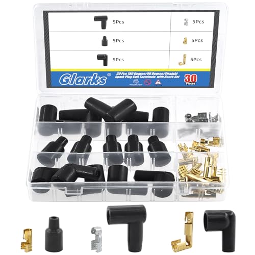 Glarks 15 Sets 180 Degree/90 Degree/Straight Spark Plug Coil Terminals Boots Set, Distributor Ignition Boot, Ceramic Spark Plug Boot, Connector Spark Plug Ignition Wire for Spark Plug Ignition Wire
