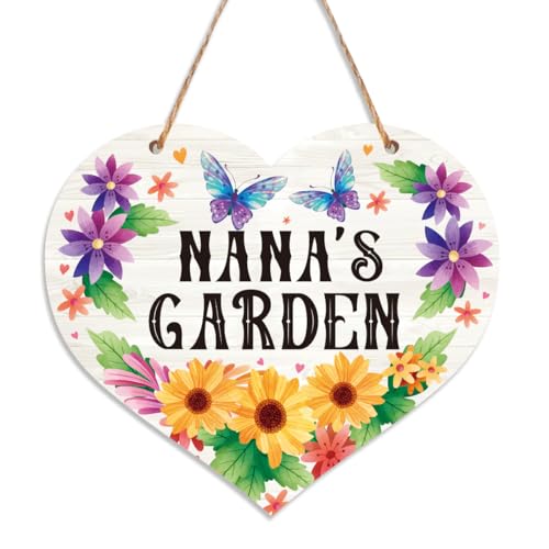Grandma Gardening Garden Gifts Christmas Birthday Mother's Day Retirement Gifts for Women Grandma Granny Grandmother Nana Gardeners Retro Garden Home Decor Nana Heart Wall Art Sign