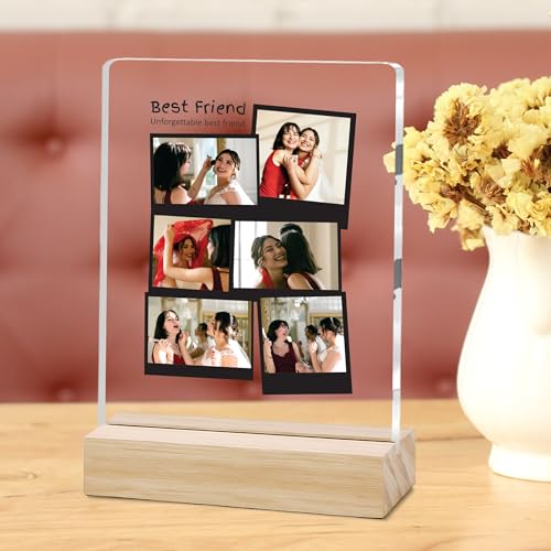 Image of Giftplease Customized Friends Plaque with Wooden Stand | Personalized Photo Frame with Quote | Best Friend Birthday Gift, Farewell Gift, Friendship Day Gift for BFF Keepsake Room Decor FR 12