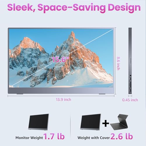 kksmart Przenośny monitor 15,6 cala do laptopa 1080P FHD, 86% sRGB HDMI, podwójny USB-C, MacBook, Xbox, PS4/5, z głośnikiem, kompatybilny z VESA.