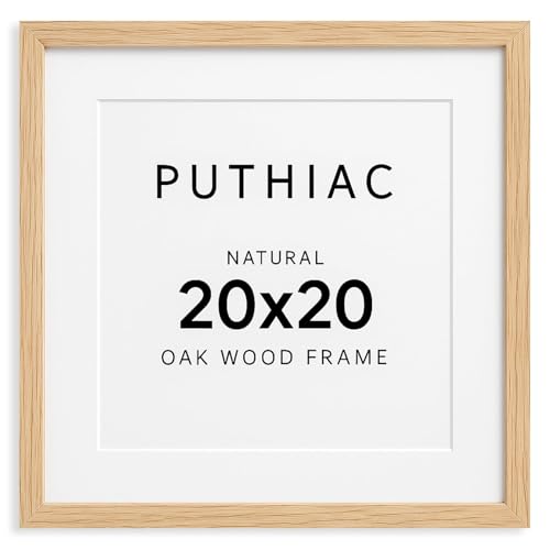 puthiac 20x20 Solid Oak Wood Picture Frame, Fits 16x16 with Mat or 20x20 Without Mat, Wall Display Only, Plexi Front, 1 Pack, Natural Oak