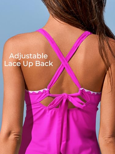 Summer Mae V-Neck Women Tankini Swimsuits Two-Piece with Side Pockets Swim Shorts 2025 Tie-Back Straps Bathing Suits Abstract Twill Size 14 - Image 4