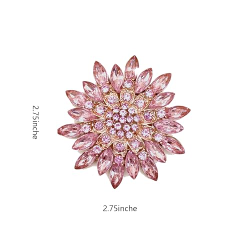 Image of Rhinestone Sunflower Brooch Pin for Women Red Black Purple Large Flower Broochs Snowflake Brooch Marquise Wreath Brooches Jewelry
