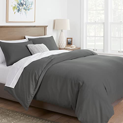 Mayfair Linen King/California King Duvet Cover, 600 Thread Count Sateen 3Pc Egyptian Cotton Duvet Cover Set, 100% Pure Cotton Comforter Cover, 2 Pillow Shams, Zipper Closure, 7 Corner Ties-(Dark Grey) #TOP26