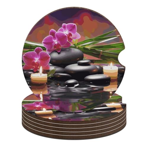 Dessous de verre voiture universel antidérapant 6,6 cm lot de 6 motif fleurs fontaine
