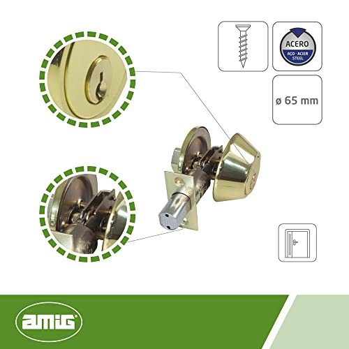 Amig - Rosette Lock with Outer Key and Allen Key Model 1550, Painted Brass, ø 65 mm - Image 2