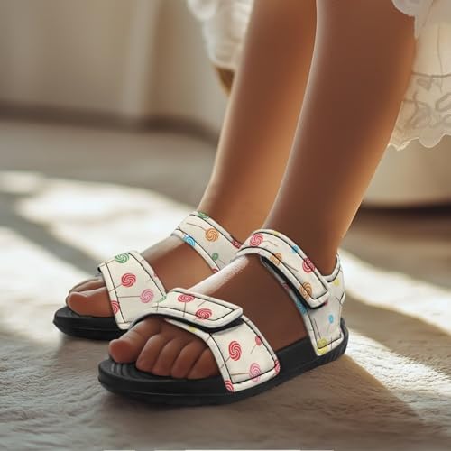 Girls' Double Hook and Loop Sandals, Kids' Print Summer Shoes, Anti-Slip, Comfort, Stable for Swimming, Beach4