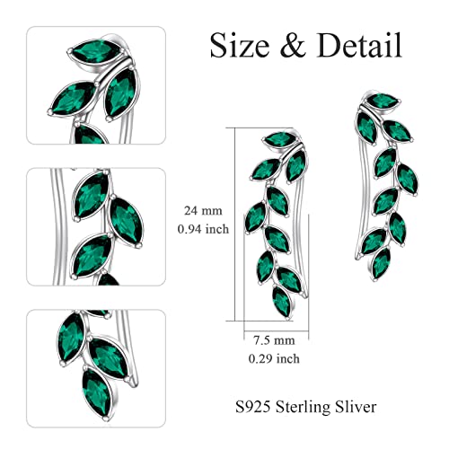 AOBOCO Leaf Ear Climbers Earrings Hypoallergenic 925 Sterling Silver Ear Crawler Cuff Earrings for Sensitive Ears, Made with Austrian Crystals4