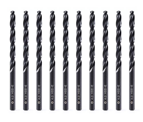 DelitonGude Allongé 4,0mm Lot de 10 forets hélicoïdaux HSS M35 de 4,0 mm en acier rapide - Convient pour aciers, fonte et autres métaux (4,0 mm)