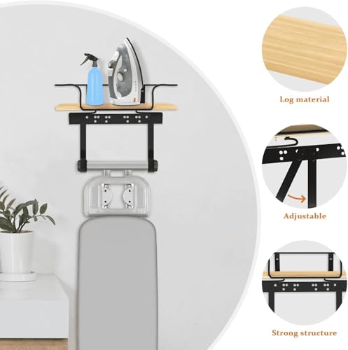 Ironing Board Holder Wall Mount, Adjustable Hooks for Y & T-Leg Ironing Board Holder with Storage Wooden Base Basket Decor Ironing Hanger for Laundry Room, Bedroom by HAWAKA - Image 2