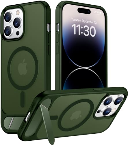Image of Magnetic Compatible with iPhone 14 Pro Max Case, [Built-in Invisible Kickstand][Compatible with MagSafe] [Military Grade Shockproof] Slim Translucent Matte Phone Case for iPhone 14 Pro Max 6.7 inch